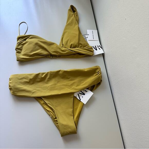 NWT ZARA ASYMMETRIC BIKINI TOP AND BOTTOM. OLIVE GREEN. SIZE SMALL- SET - Picture 3 of 13